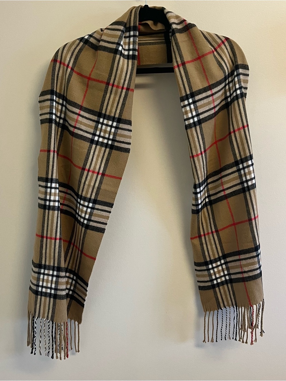 100% Cashmere Woven Plaid Fringe Rectangle Scarf Made in Scotland
